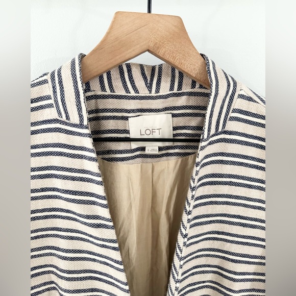 Loft Open Front Blazer Blue Tan Stripe Size 6 - Picture 5 of 6